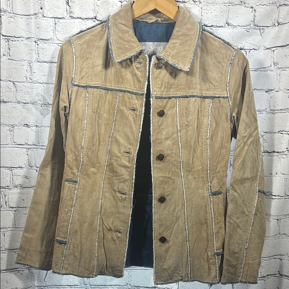Wilsons Leather Maxima Tan and Denim Jacket - Picture 1 of 10